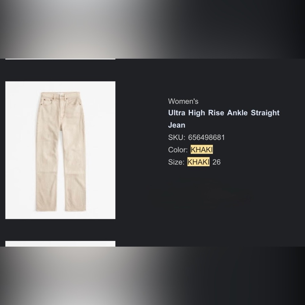 Abercrombie & Fitch Ultra High Rise Ankle Straight Jean Size 26 Khaki - Picture 3 of 3